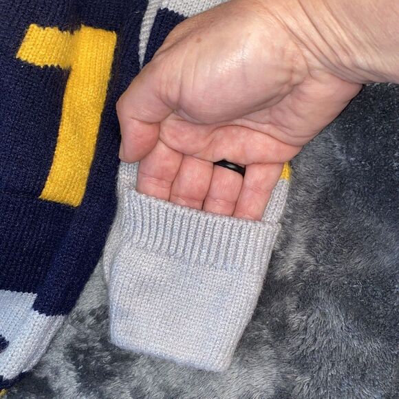 Adorable Baby Hooded Sweater Navy Blue Yellow '01' Sports Style Knit Jumper - Picture 10 of 11